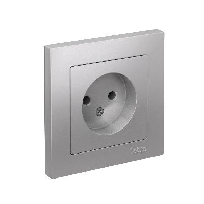 Розетка ATLASDESIGN без заземления 16А в сборе алюминий