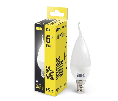 Лампа светодиодная LED 5вт E14 белый матовая свеча на ветру ECO