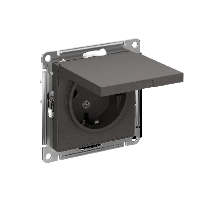 ATLASDESIGN РОЗЕТКА с заземл. со шторками с крышкой, 16А, IP20, механизм, БАЗАЛЬТ