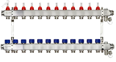 Коллекторная группа SSM-12RF set 12 контуров 1' x 3/4' с расходомерами и кронштейнами