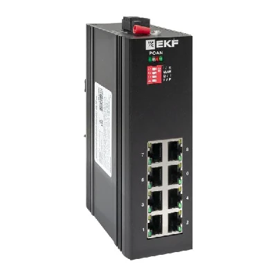 Коммутатор промышленный неуправляемый U-8GTP, 8 портов 10/100/1000Base-T(X) RJ45 c PoE, монтаж на динрейку TSX EKF