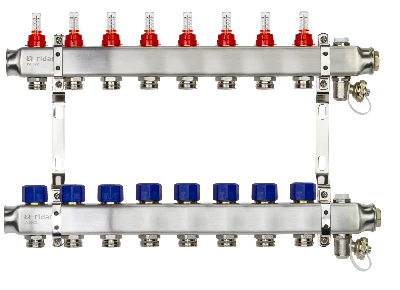 Коллекторная группа SSM-8RF set 8 контуров 1' x 3/4' с расходомерами и кронштейнами