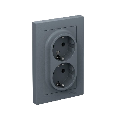 Розетка ATLASDESIGN двойная с заземлением 16А в сборе грифель
