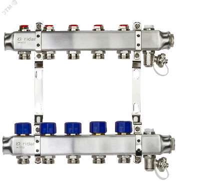 Коллекторная группа SSM-5R set 5 контуров 1' x 3/4' с термостатическими клапанами и кронштейнами
