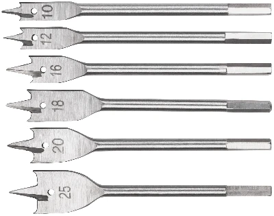 Свёрла по дереву перовые набор, 6 шт (10-12-16-18-20-25 мм)