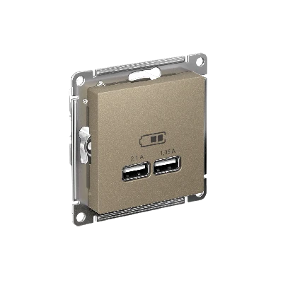 Розетка ATLASDESIGN USB 5В 1 порт x 2,1 А 2 порта х 1,05 А механизм шампань