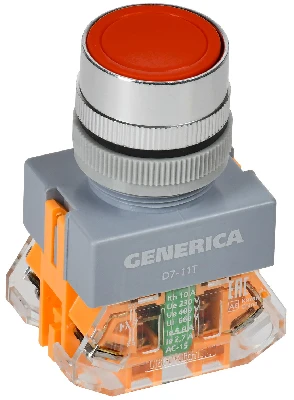 Кнопка D7-11T d=22мм 1з+1р с фикс. кр. GENERICA