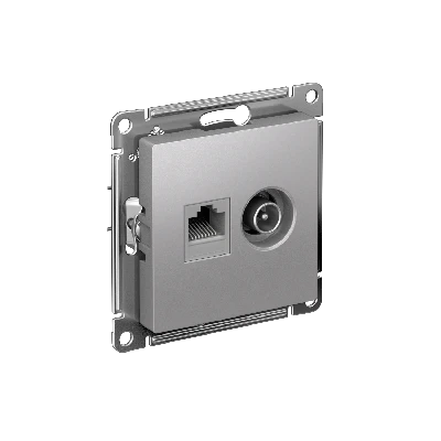 Розетка ATLASDESIGN двойная компьютерная+ТВ RJ45+TV категория 5E механизм алюминий