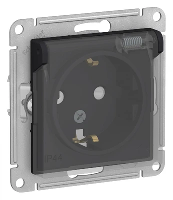 ATLASDESIGN AQUA РОЗЕТКА с заземл. со шторк с крышк., 16А, IP44, механизм, КАРБОН