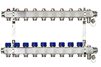 Коллекторная группа SSM-9R set 9 контуров 1' x 3/4' с термостатическими клапанами и кронштейнами