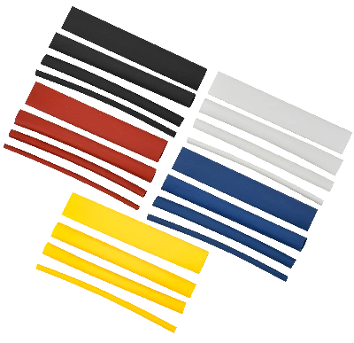 Набор трубок термоусадочных ТТУ 2/1 4/2 6/3 8/4 желтый/синий/красный/черный/белый 20х8см