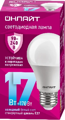 Лампа светодиодная 17вт OLL-A60-17-230-6.5K-E27 ОНЛАЙТ