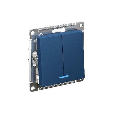 ATLASDESIGN выключатель двухклавишный с подсветкой, сх.5а, 10АХ, механизм, АКВАМАРИН