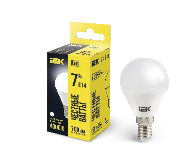 Лампа светодиодная LED 7вт E14 белый матовый шар ECO