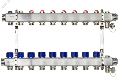 Коллекторная группа SSM-9R set 9 контуров 1' x 3/4' с термостатическими клапанами и кронштейнами