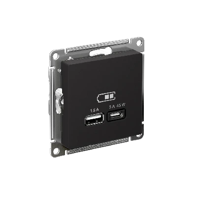 ATLASDESIGN USB РОЗЕТКА A + тип-C 45W высокоскор.заряд. QC, PD, механизм, КАРБОН