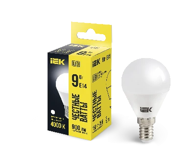 Лампа светодиодная LED 9вт Е14 белый матовый шар ECO
