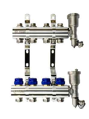 Коллекторная группа FHF-4R set 4 контура 1' х 3/4' c воздухоотводчиками и кронштейнами