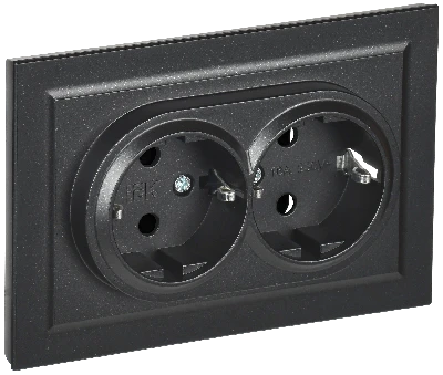 BRITE Розетка двойная с заземлением без защитных шторок 16А в сборе РС12-3-БрЧ черный