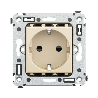 Avanti Розетка в стену, 2P+E, с защитными шторками, ''Ванильная дымка''