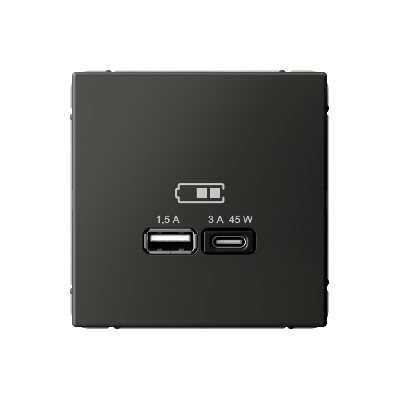 ARTGALLERY USB розетка A + тип-C 45Вт высокоскор.заряд. QC, PD, механизм, базальт